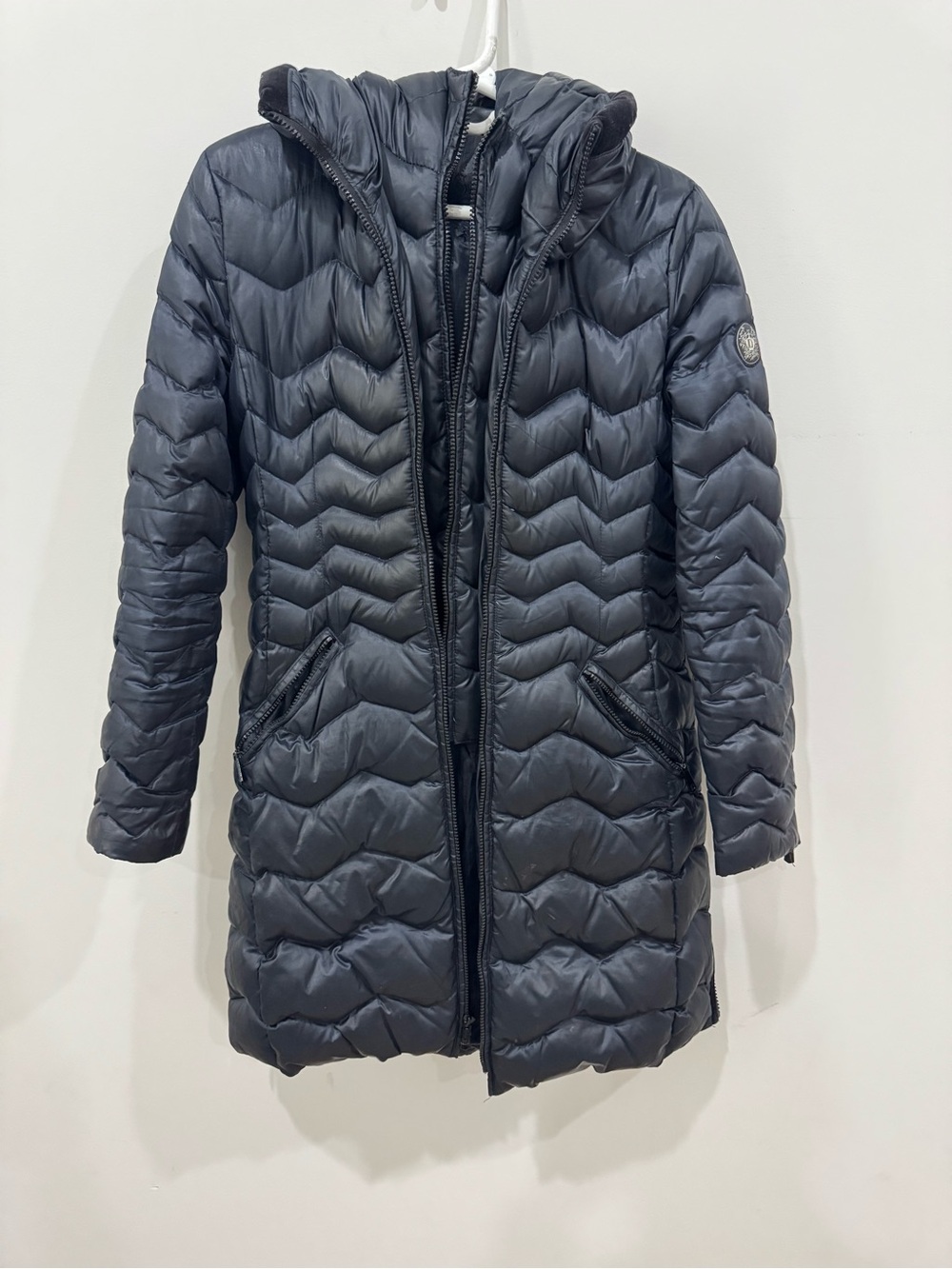 Dawn Levy Black Quilted Long Puffer Coat with Hood